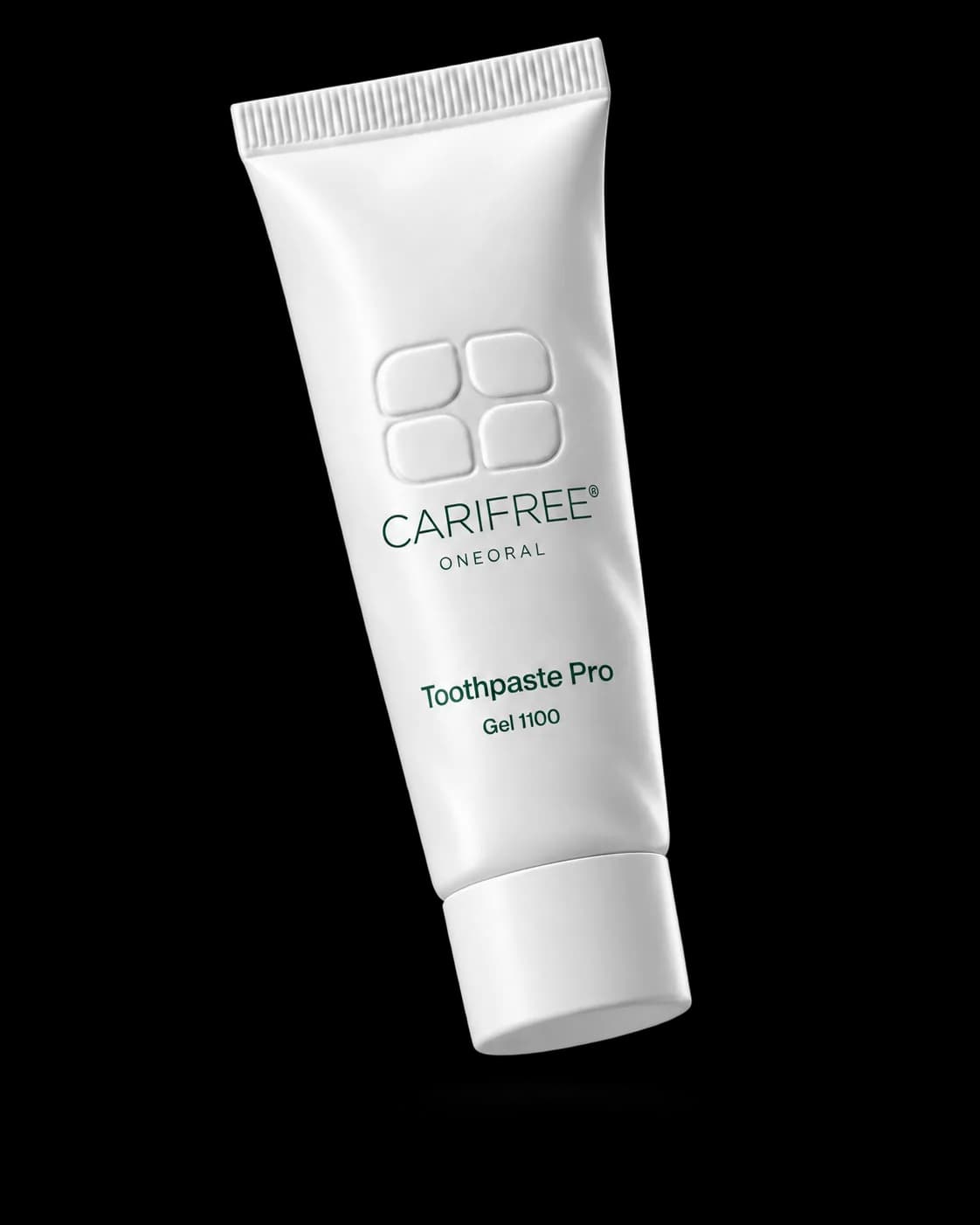 White Toothpaste Pro Gel 1100 tube with an embossed CariFree logo and small ONEORAL wordmark