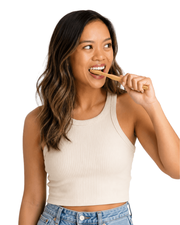 A woman brushing her teeth