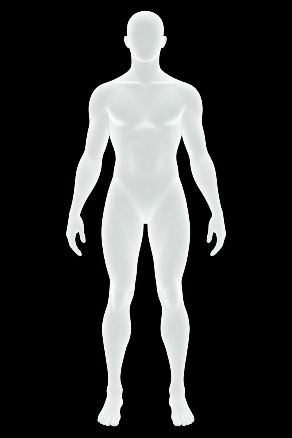 Anonymous full-length translucent ivory human figure with a smooth face and arms slightly away from the body