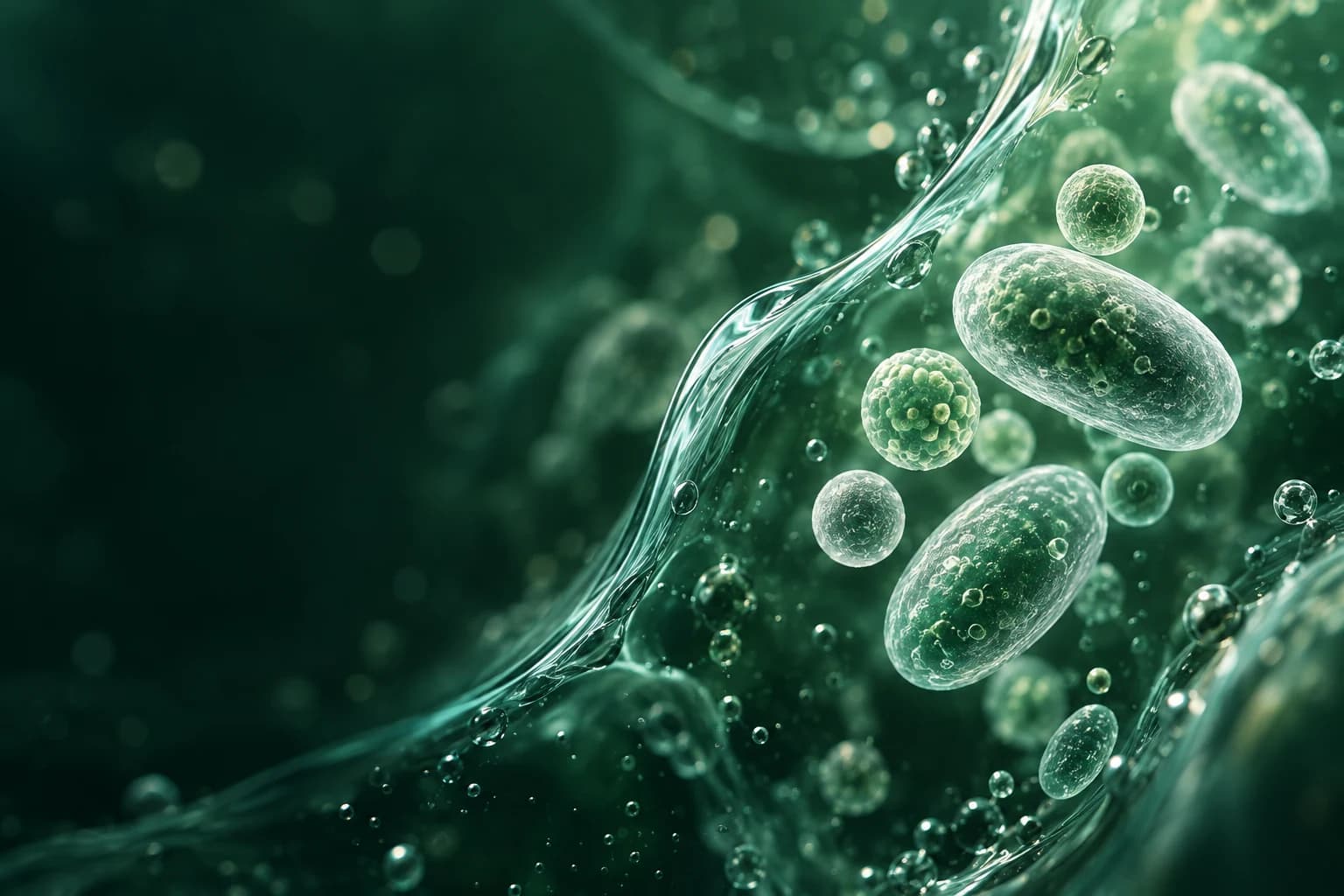 Conceptual illustration of an oral environment with translucent microbial forms