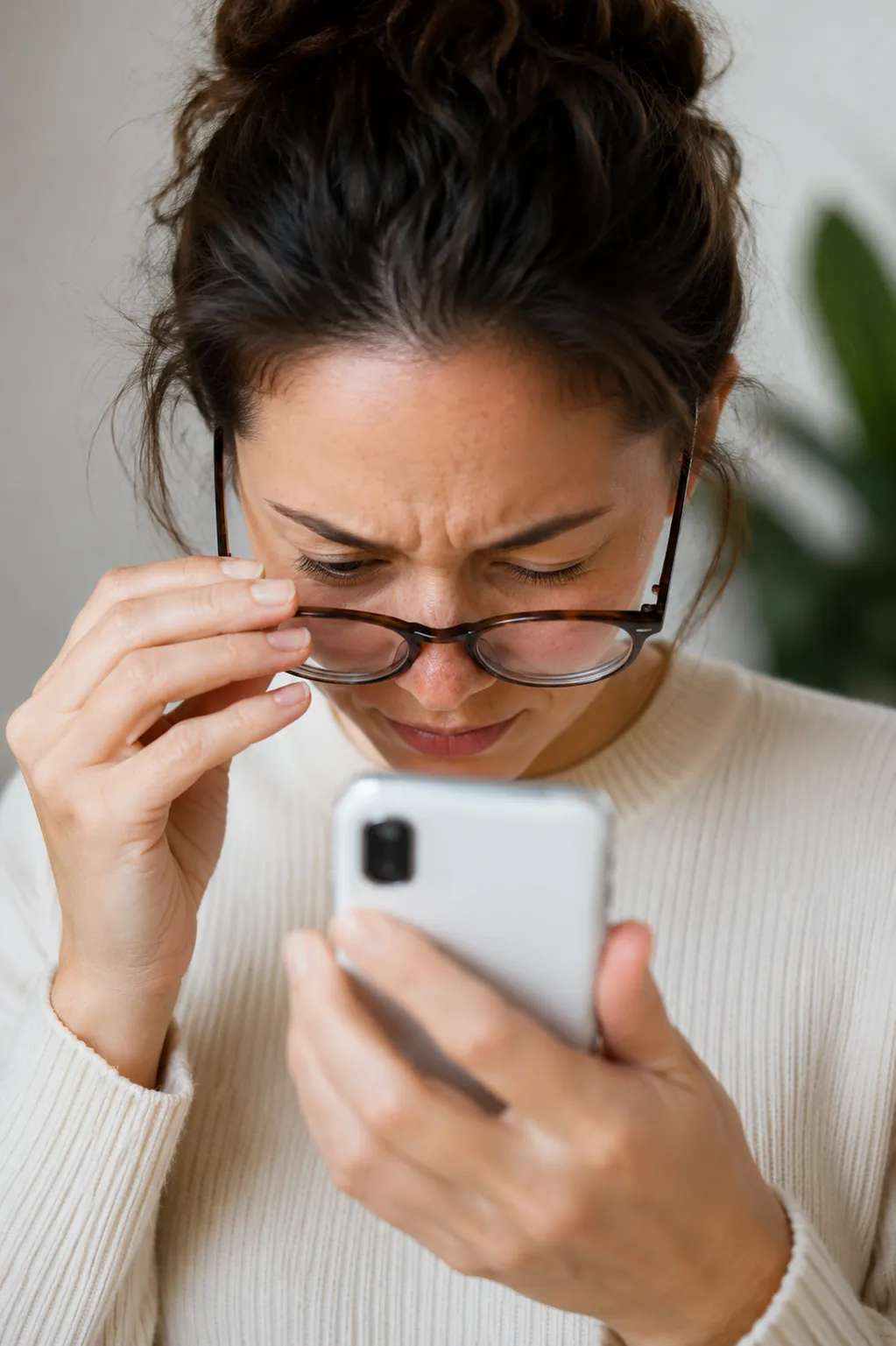 A person anxiously looking at their phone