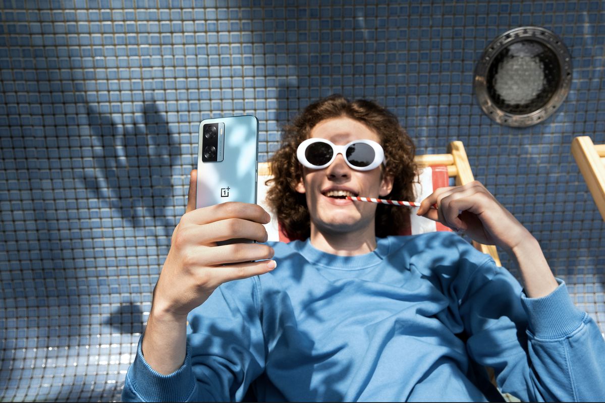 Person on phone smiling