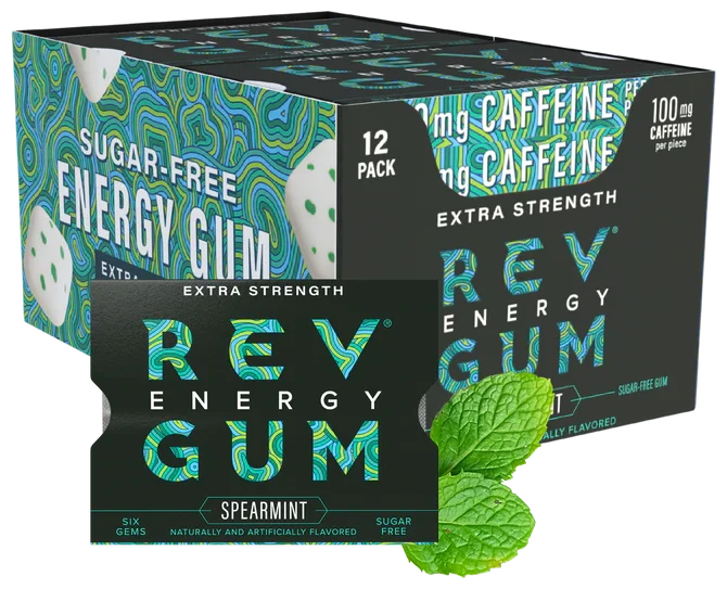 Rev Energy Gum sugar-free spearmint, six-piece pack