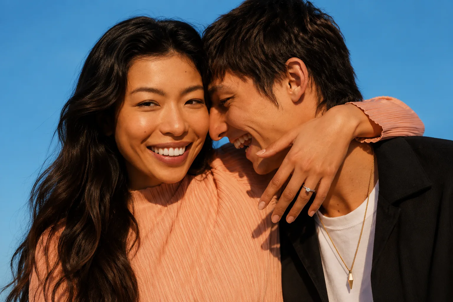 A couple smiling together