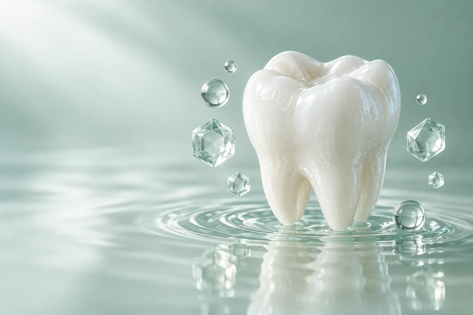 Conceptual white tooth surrounded by mineral ripples